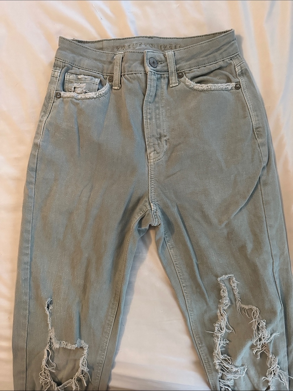American Eagle Sage Green Distressed Jeans